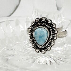 NEW Larimar Teadrop‎ Cut .925 Sterling Silver Ring Sz 8 Bezel Southwestern